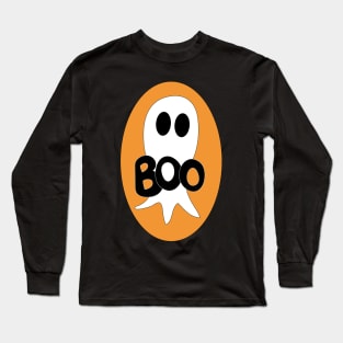 Cute Halloween ghost cartoon with BOO text Long Sleeve T-Shirt